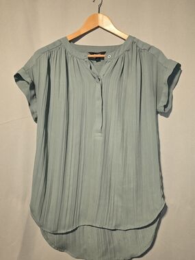 Simply Vera Vera Wang Sage Green Pleated Short-Sleeve Blouse